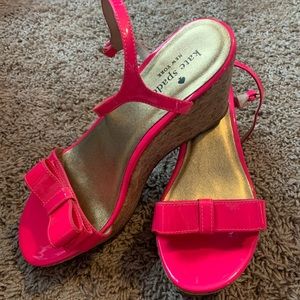 Kate Spade Pink Patent Leather Cork Wedges w/ Bow